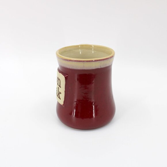 Tumbleweed Pottery Maroon and Tan Drip Glaze Art Pottery I'm On Break Mug 18 oz - Picture 6 of 6